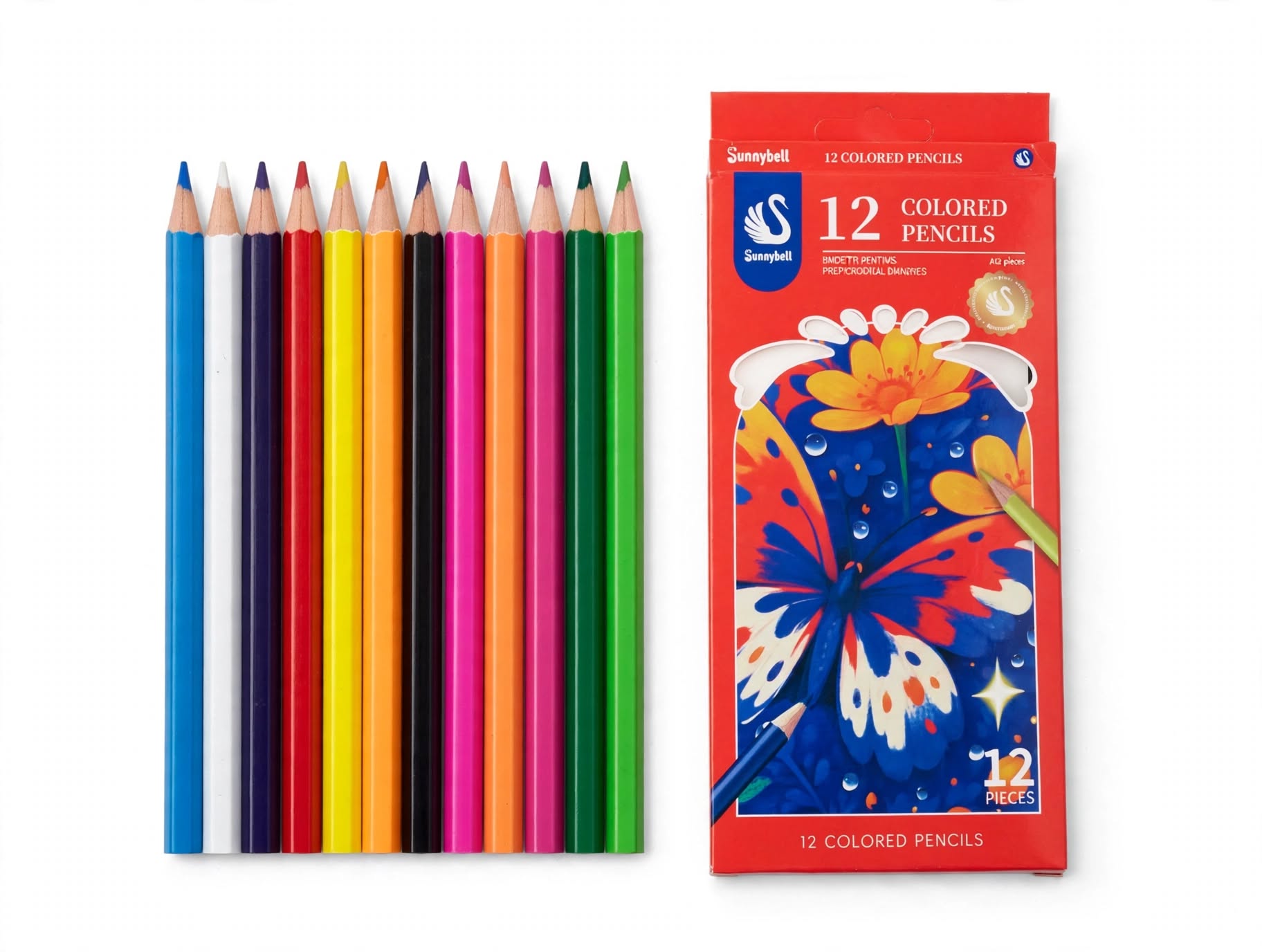 Sunnybellt Colored Pencils 12Pcs – Smooth Vibrant Pencil Colors Set for Drawing, Coloring, Sketching & Art | Non-Toxic Wooden Coloring Pencils for Kids & Adults (HC-2386)