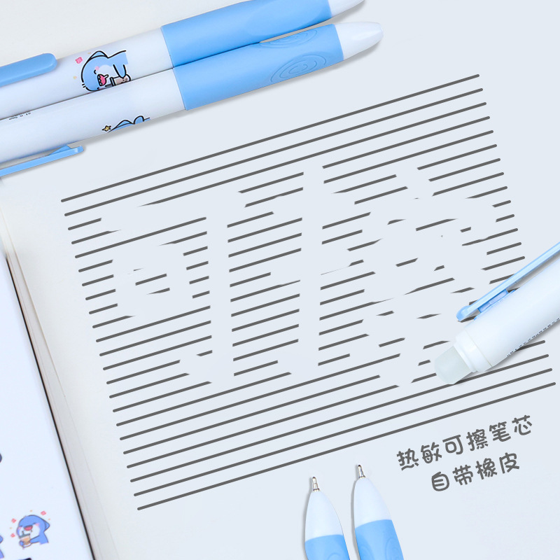 Erasable Gel Pen 5Pcs Set – 0.5mm Blue Ink Writing Pen with Eraser Cap & Cute Cartoon Design, Retractable Click Pen for School, Office & Kids Erasable Pen Set