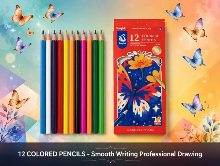Sunnybellt Colored Pencils 12Pcs – Smooth Vibrant Pencil Colors Set for Drawing, Coloring, Sketching & Art | Non-Toxic Wooden Coloring Pencils for Kids & Adults (HC-2386)