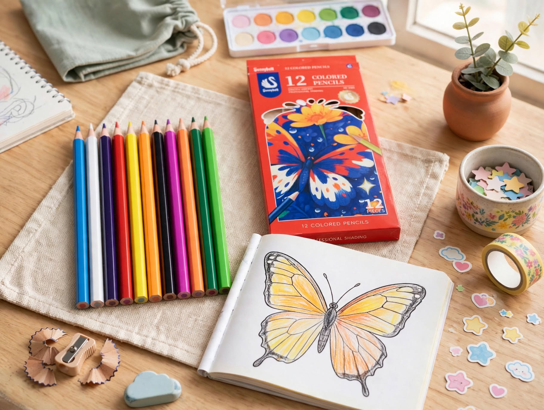 Sunnybellt Colored Pencils 12Pcs – Smooth Vibrant Pencil Colors Set for Drawing, Coloring, Sketching & Art | Non-Toxic Wooden Coloring Pencils for Kids & Adults (HC-2386)