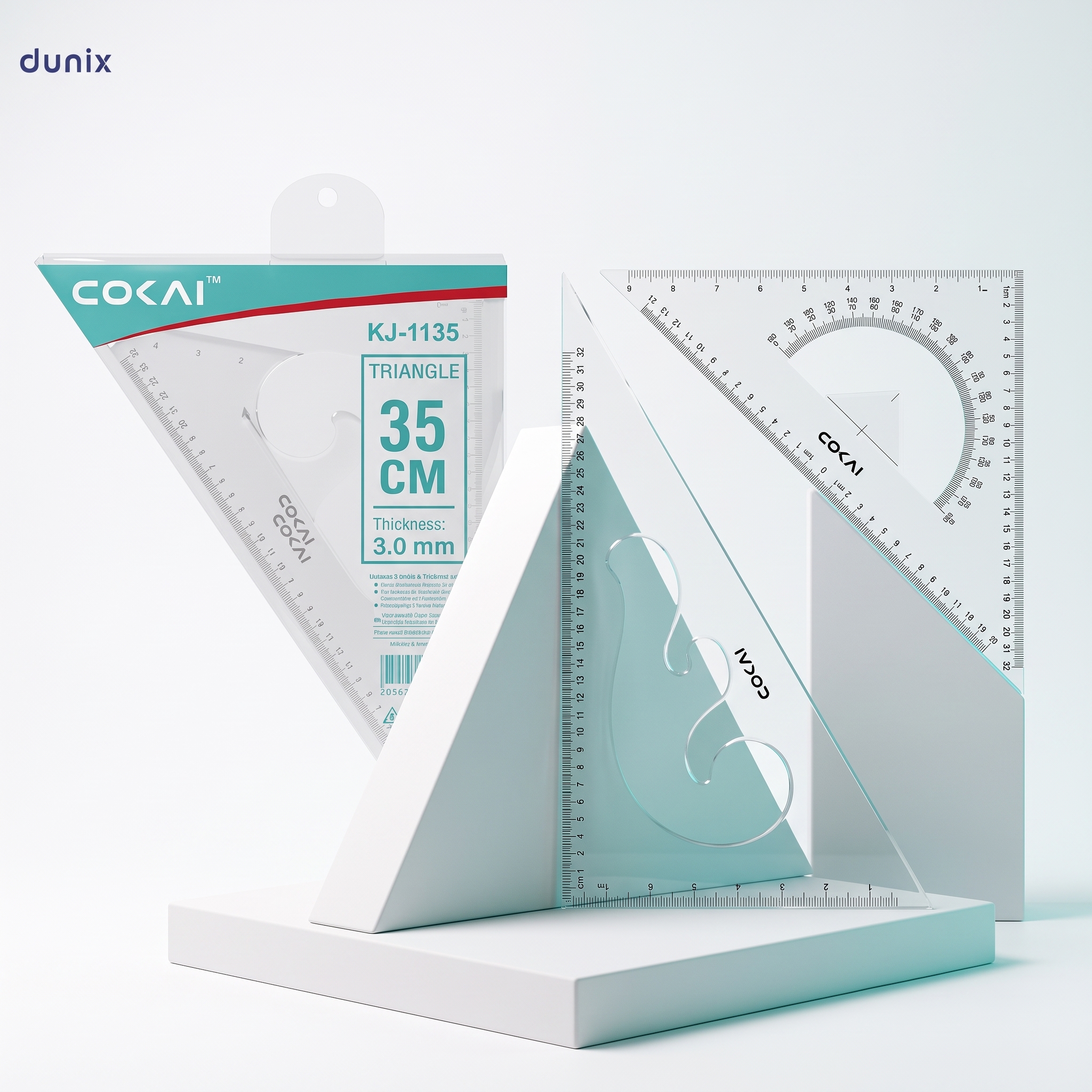COKAI KJ-1135 Set Square 35cm – Large 30°/60° Triangle Ruler with Built-in Protractor Scale & cm/inch Graduations, 3mm Thick Clear Acrylic | Drafting Tool for Students, Engineers, Architects & Carpent