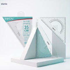 COKAI KJ-1135 Set Square 35cm – Large 30°/60° Triangle Ruler with Built-in Protractor Scale & cm/inch Graduations, 3mm Thick Clear Acrylic | Drafting Tool for Students, Engineers, Architects & Carpent