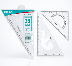 COKAI KJ-1135 Set Square 35cm – Large 30°/60° Triangle Ruler with Built-in Protractor Scale & cm/inch Graduations, 3mm Thick Clear Acrylic | Drafting Tool for Students, Engineers, Architects & Carpent