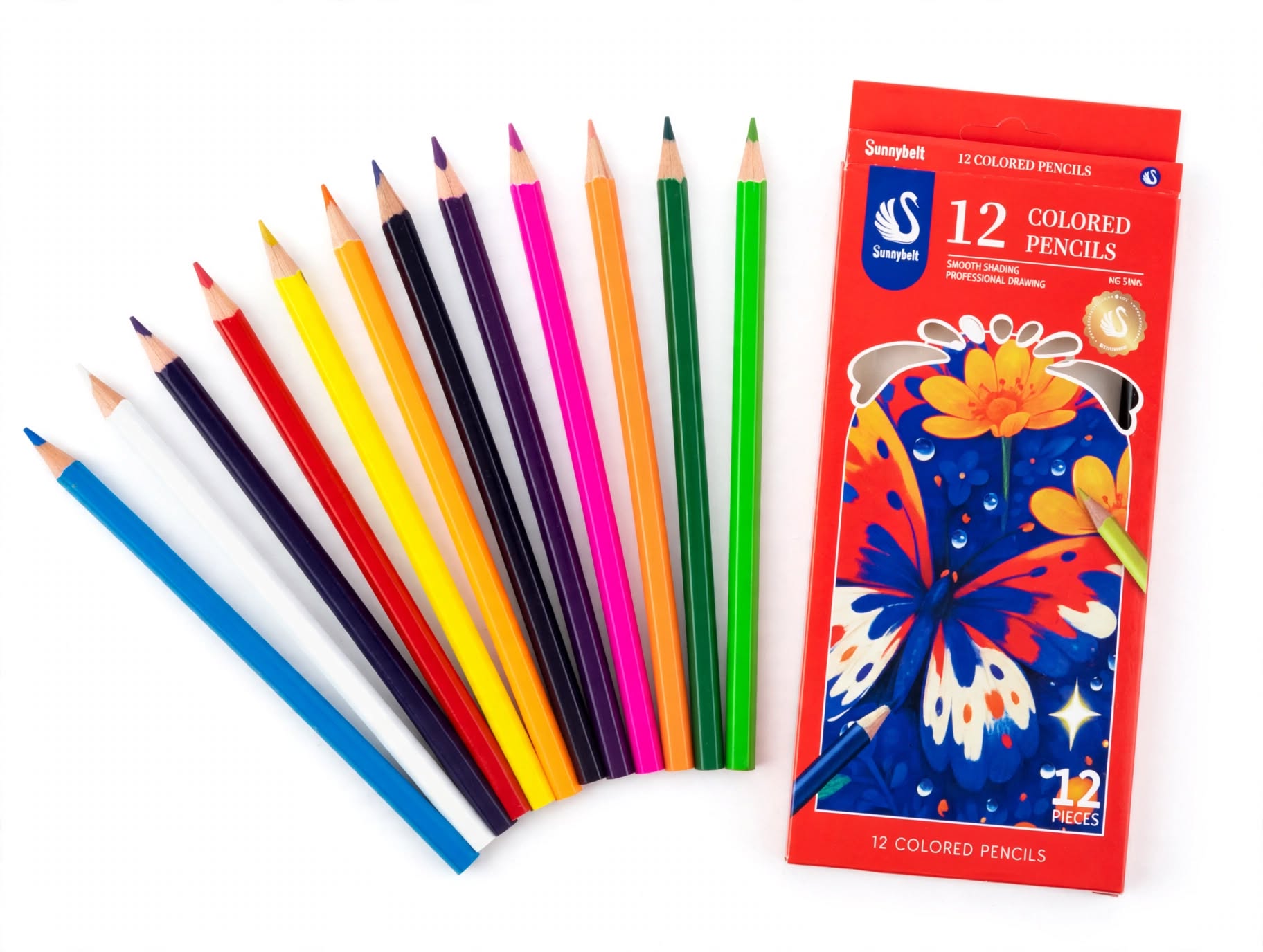 Sunnybellt Colored Pencils 12Pcs – Smooth Vibrant Pencil Colors Set for Drawing, Coloring, Sketching & Art | Non-Toxic Wooden Coloring Pencils for Kids & Adults (HC-2386)