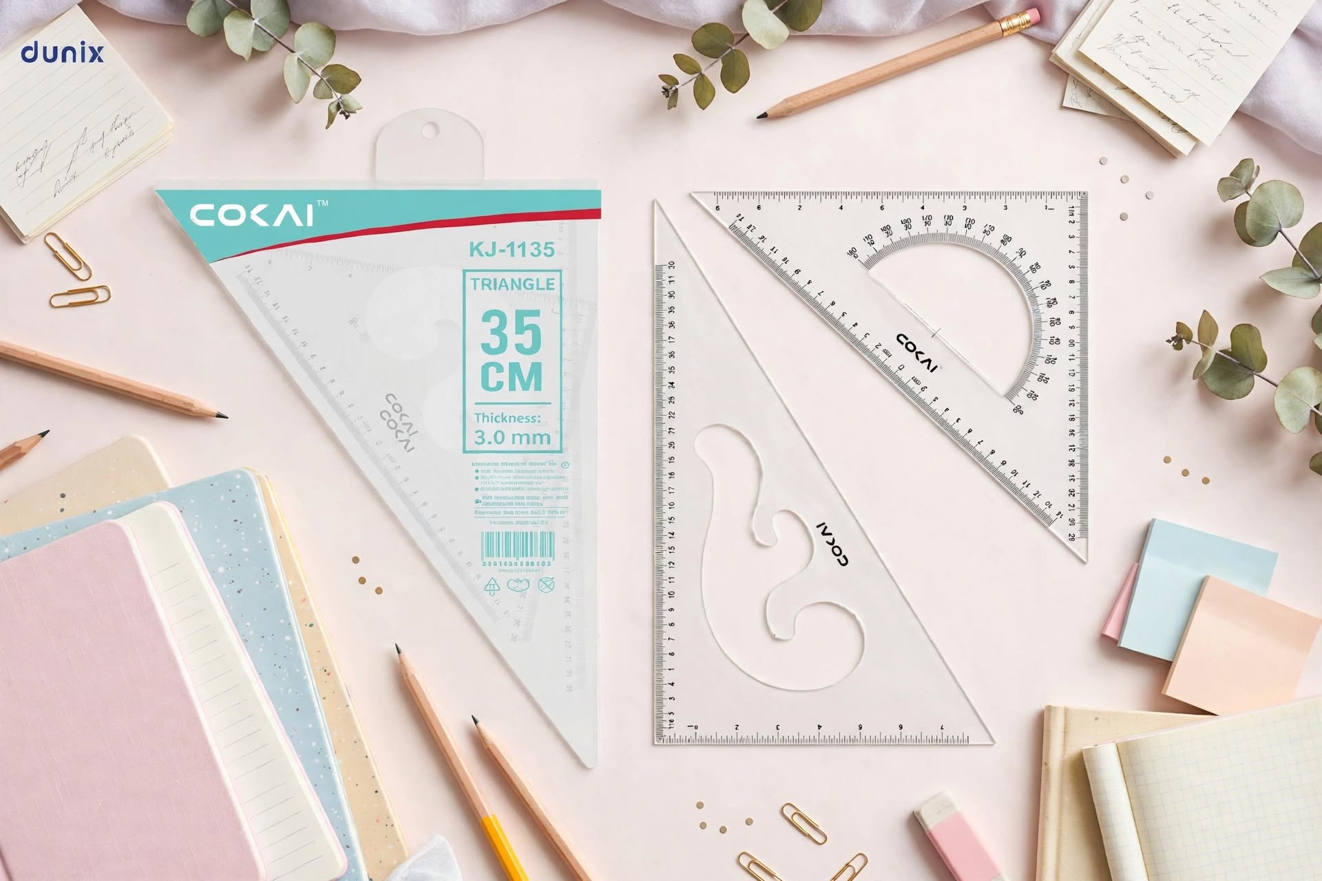 COKAI KJ-1135 Set Square 35cm – Large 30°/60° Triangle Ruler with Built-in Protractor Scale & cm/inch Graduations, 3mm Thick Clear Acrylic | Drafting Tool for Students, Engineers, Architects & Carpent