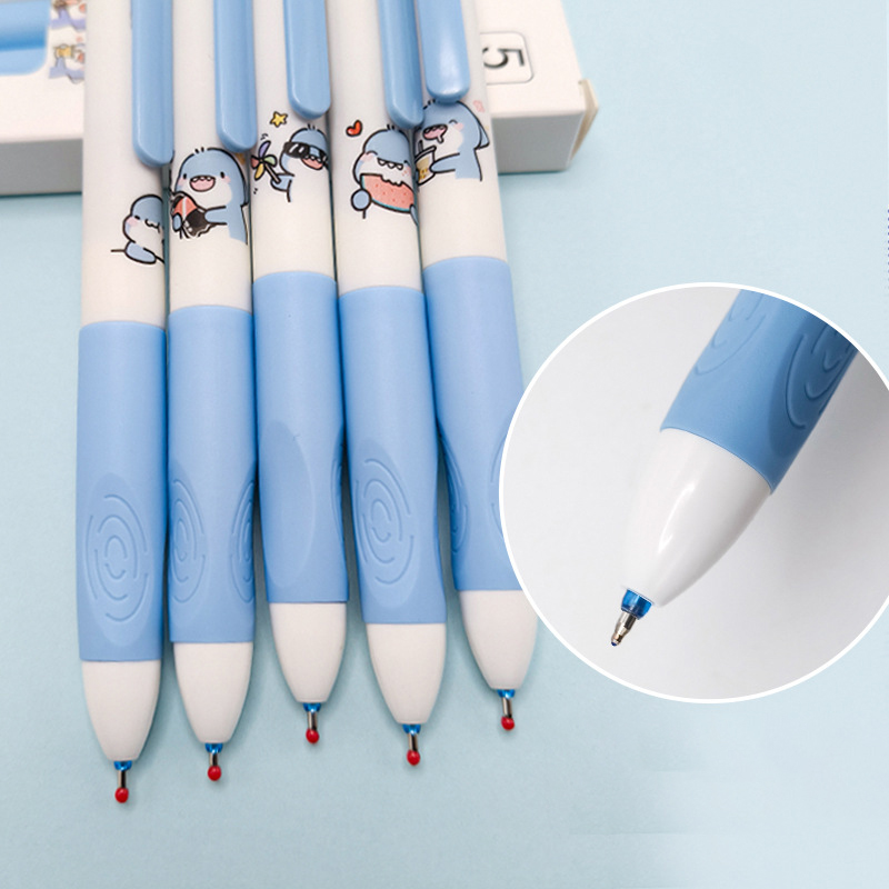 Erasable Gel Pen 5Pcs Set – 0.5mm Blue Ink Writing Pen with Eraser Cap & Cute Cartoon Design, Retractable Click Pen for School, Office & Kids Erasable Pen Set