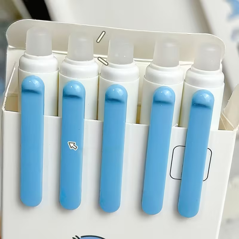 Erasable Gel Pen 5Pcs Set – 0.5mm Blue Ink Writing Pen with Eraser Cap & Cute Cartoon Design, Retractable Click Pen for School, Office & Kids Erasable Pen Set