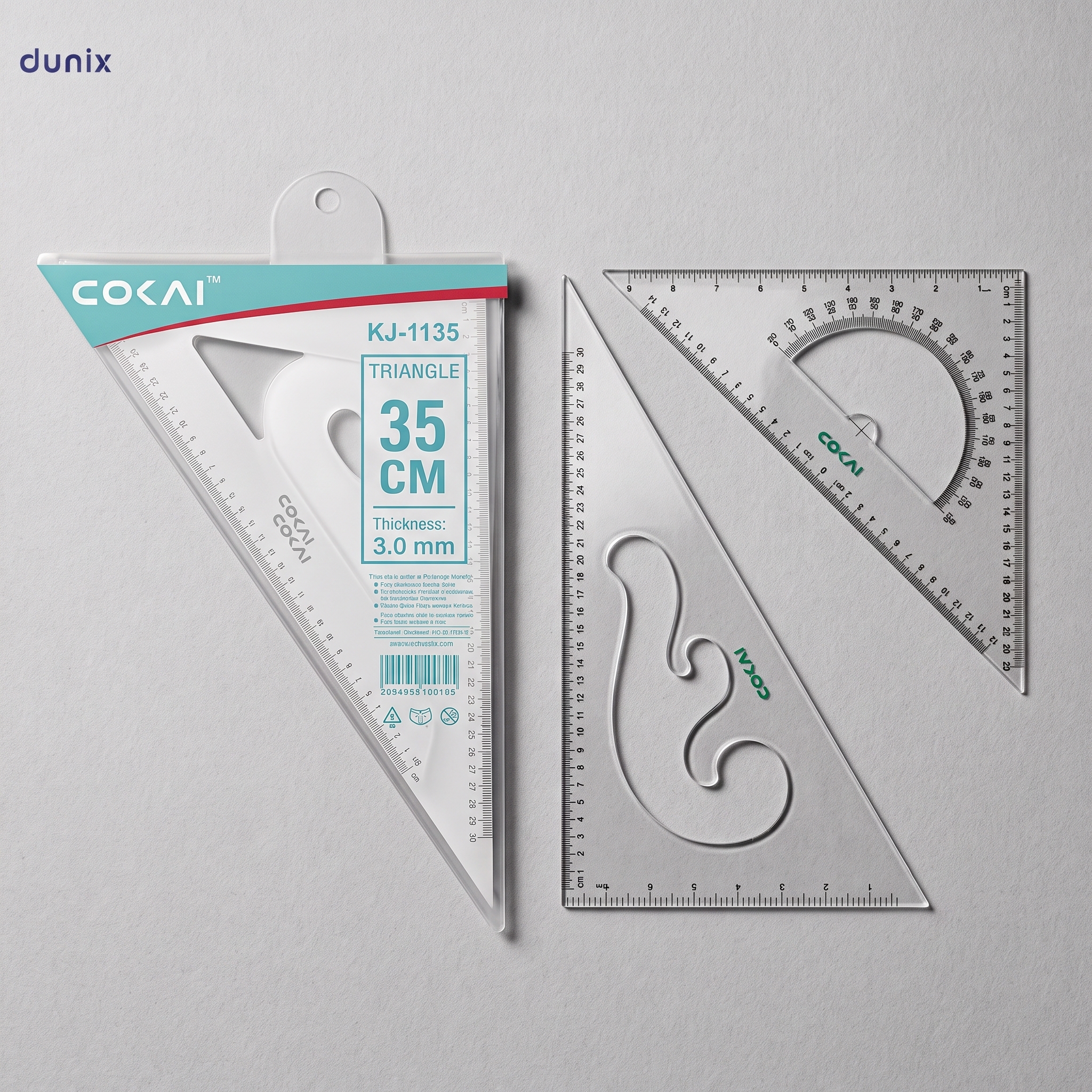 COKAI KJ-1135 Set Square 35cm – Large 30°/60° Triangle Ruler with Built-in Protractor Scale & cm/inch Graduations, 3mm Thick Clear Acrylic | Drafting Tool for Students, Engineers, Architects & Carpent