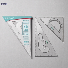 COKAI KJ-1135 Set Square 35cm – Large 30°/60° Triangle Ruler with Built-in Protractor Scale & cm/inch Graduations, 3mm Thick Clear Acrylic | Drafting Tool for Students, Engineers, Architects & Carpent
