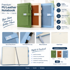 Premium A5 PU Leather Notebook 115 sheets (230 writing pages) – Hardcover Ruled Journal with Magnetic Strap Closure, Pen Loop & Ribbon Bookmark | Writing Notebook & Journaling