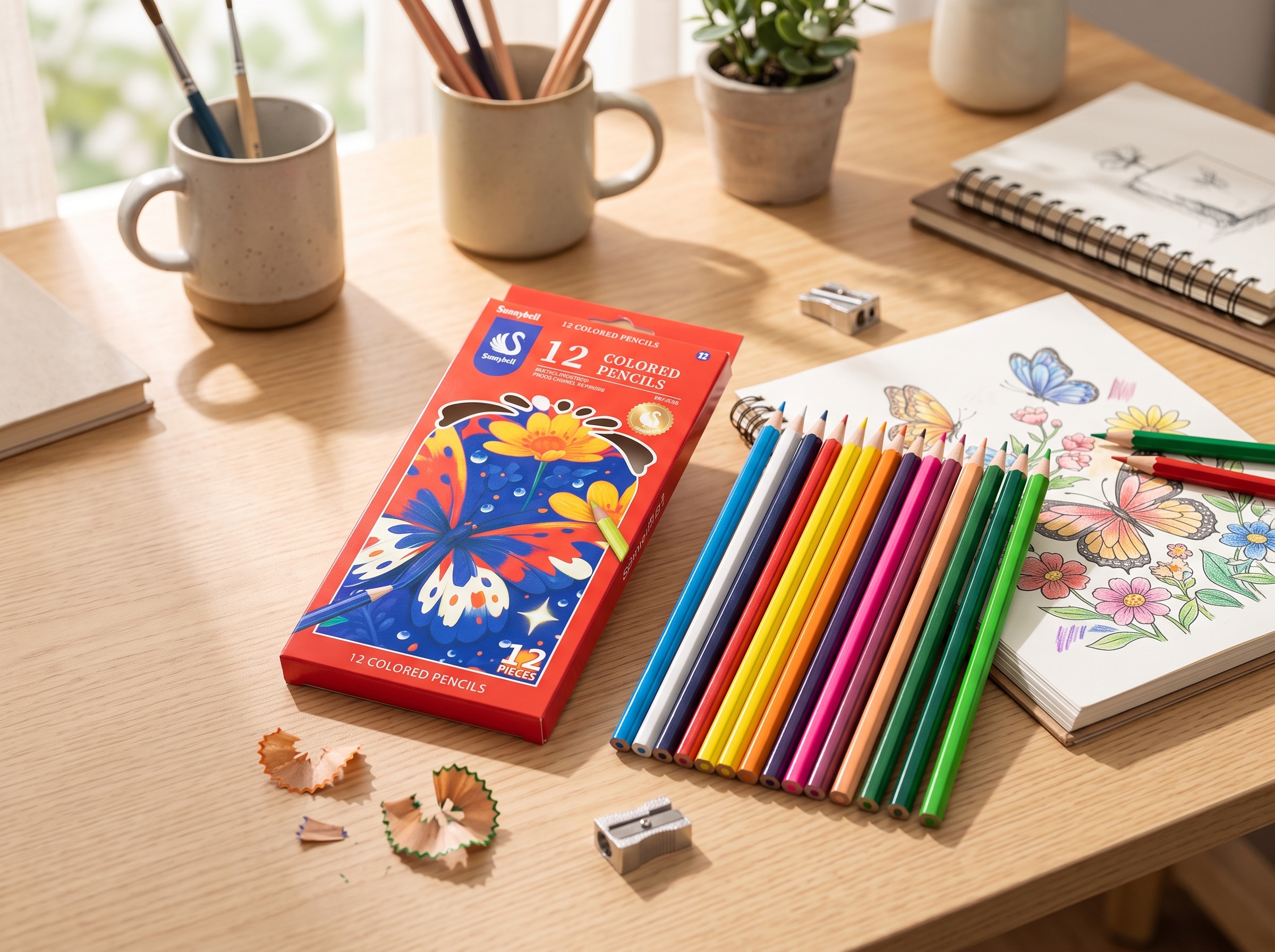 Sunnybellt Colored Pencils 12Pcs – Smooth Vibrant Pencil Colors Set for Drawing, Coloring, Sketching & Art | Non-Toxic Wooden Coloring Pencils for Kids & Adults (HC-2386)