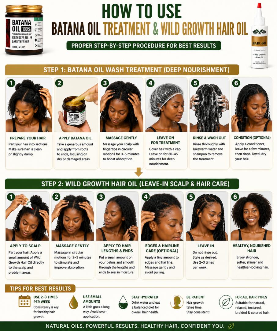 Hair Growth Oil Set 2PCS 100% Batana Oil Wash Treatment & Wild Growth Hair Oil for Hair Loss, Thinning Hair, Bald Edges, Hairline, Dry Scalp, Anti Breakage, Natural African Hair