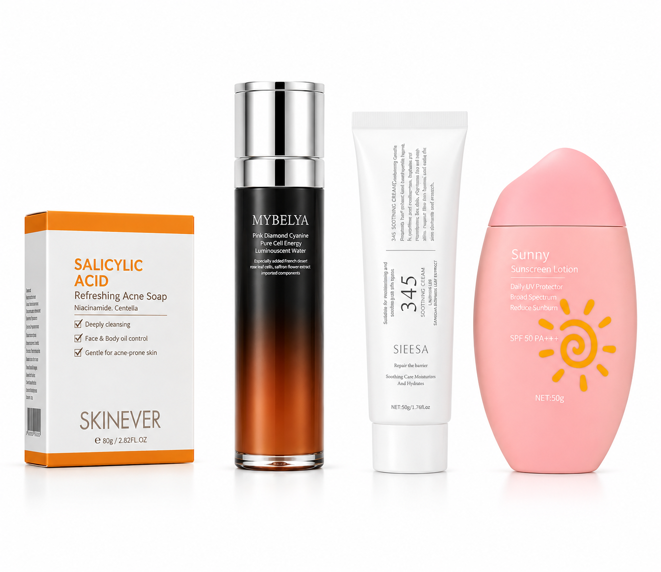 4 in 1 |anti acne skin care| Acne Treatment Skincare Set Salicylic Acid Acne Soap Brightening Face Serum 345 Soothing Moisturizer SPF50 PA++++ Sunscreen Dark Spots Oily Skin Face Care Kit