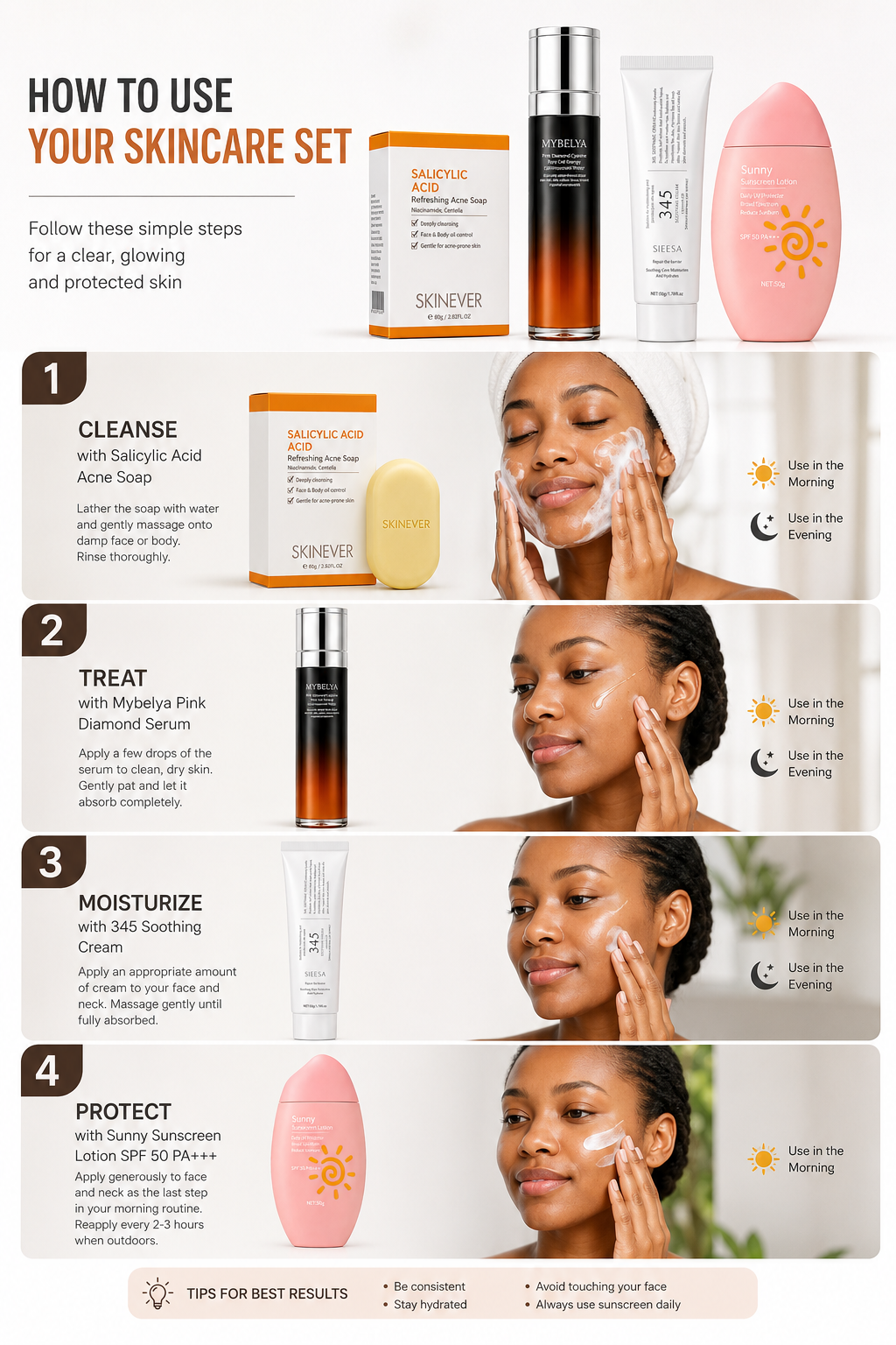 4 in 1 |anti acne skin care| Acne Treatment Skincare Set Salicylic Acid Acne Soap Brightening Face Serum 345 Soothing Moisturizer SPF50 PA++++ Sunscreen Dark Spots Oily Skin Face Care Kit