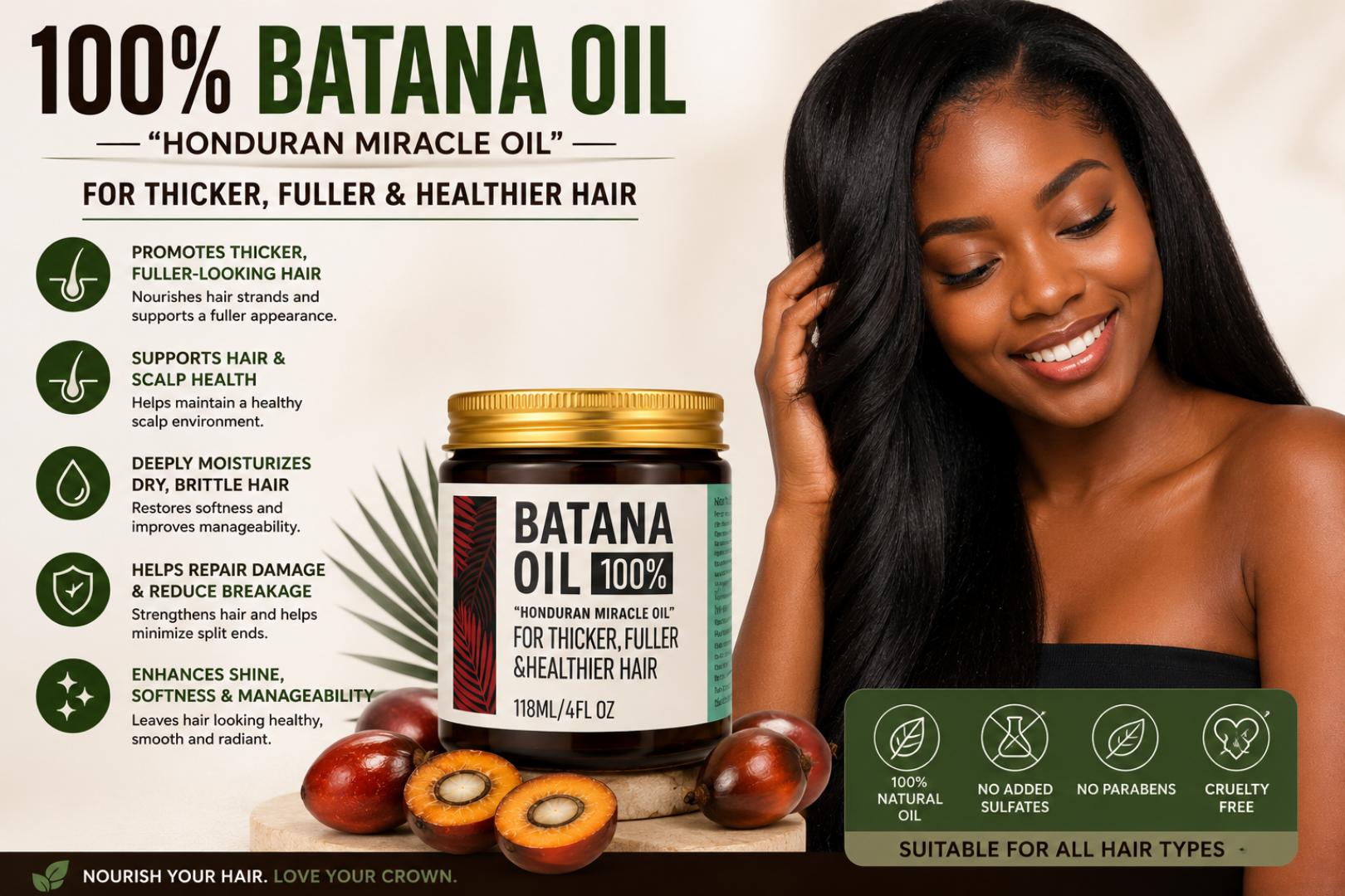 100% Pure Batana Oil 118ml for Hair Growth, Hair treatment ,Hair Loss, Bald Spots, Thinning Hair, Receding Hairline, Damaged Hair, Stronger Thicker Fuller Natural African Hair & Scalp Care