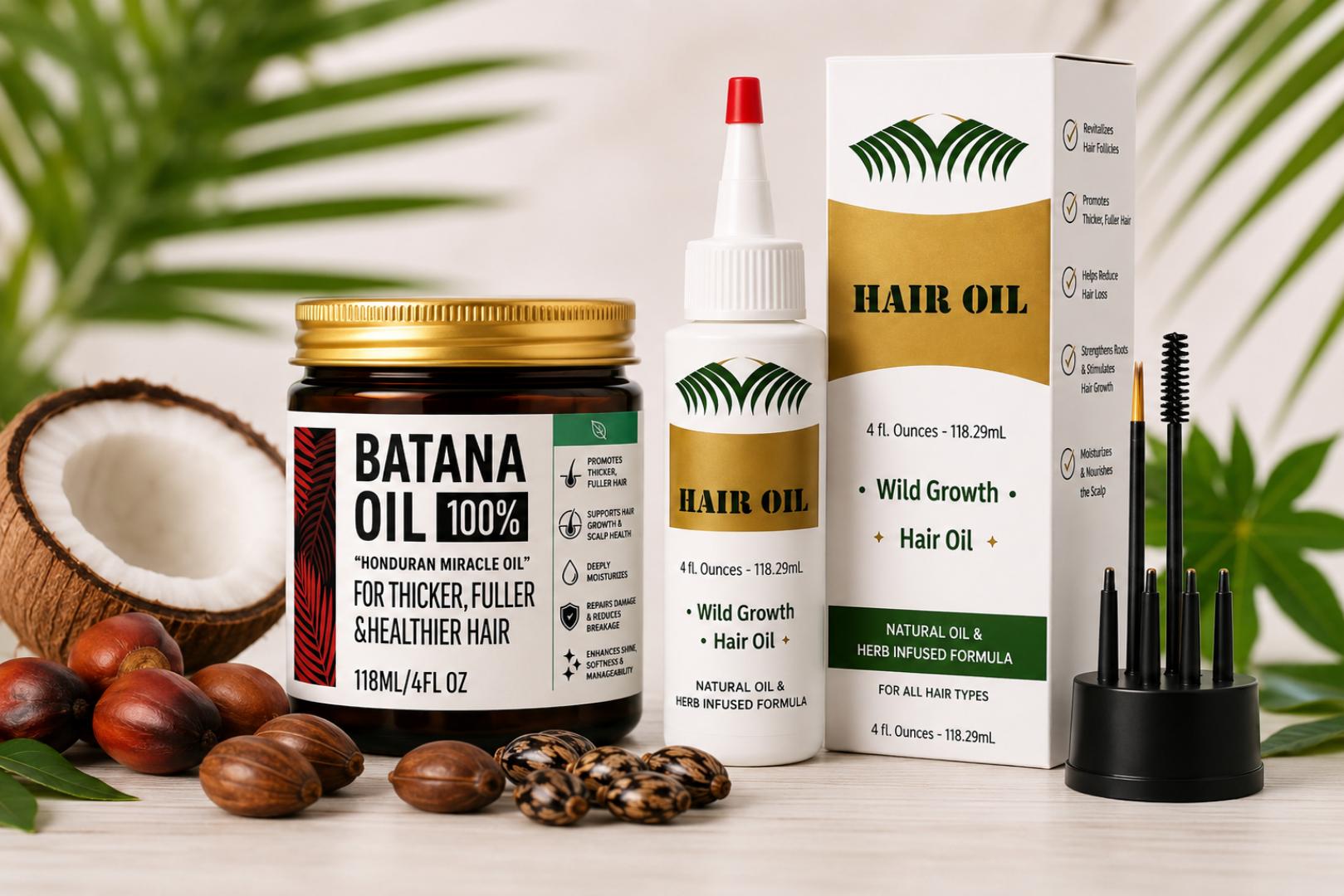 Hair Growth Oil Set 2PCS 100% Batana Oil Wash Treatment & Wild Growth Hair Oil for Hair Loss, Thinning Hair, Bald Edges, Hairline, Dry Scalp, Anti Breakage, Natural African Hair