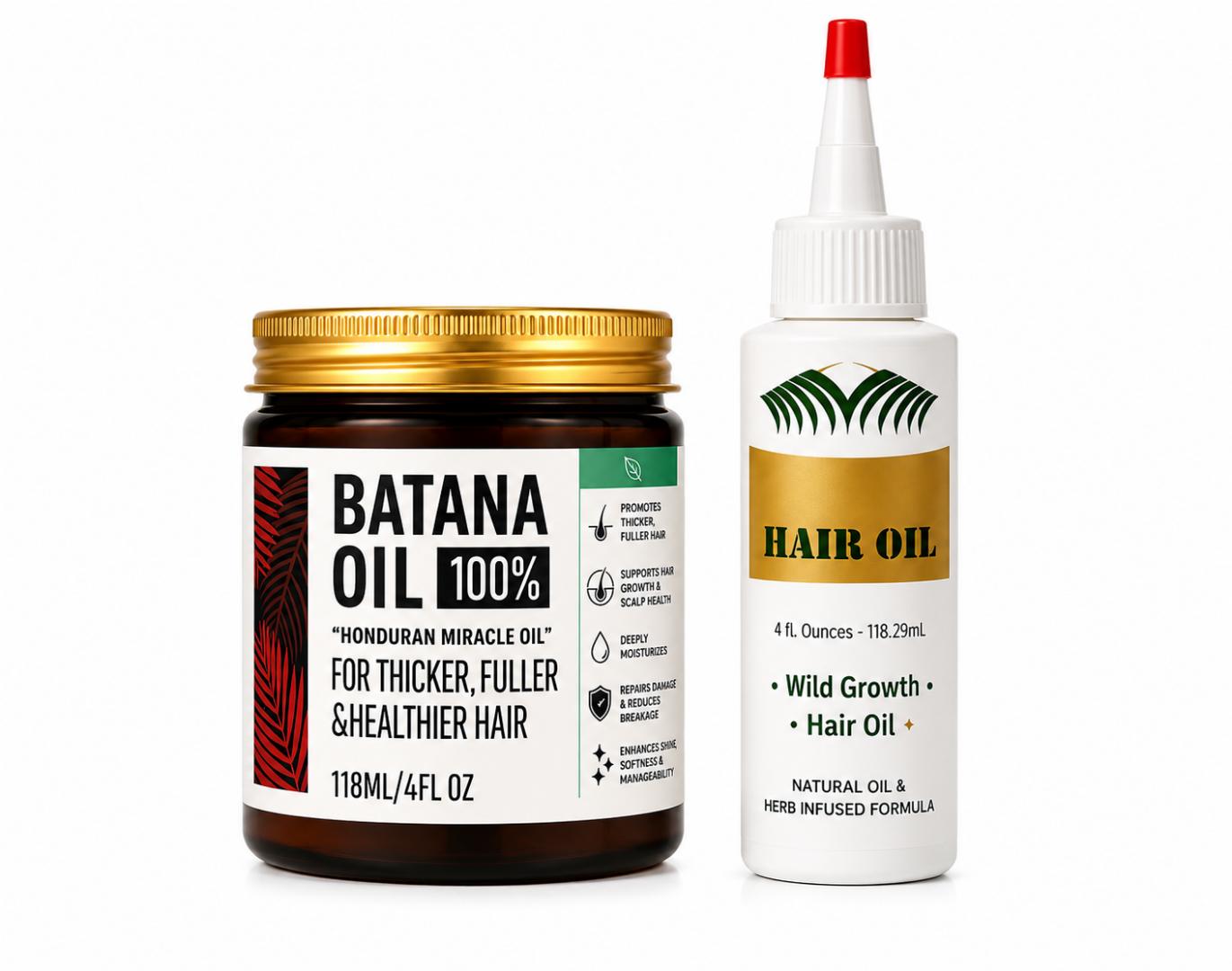 Hair Growth Oil Set 2PCS 100% Batana Oil Wash Treatment & Wild Growth Hair Oil for Hair Loss, Thinning Hair, Bald Edges, Hairline, Dry Scalp, Anti Breakage, Natural African Hair