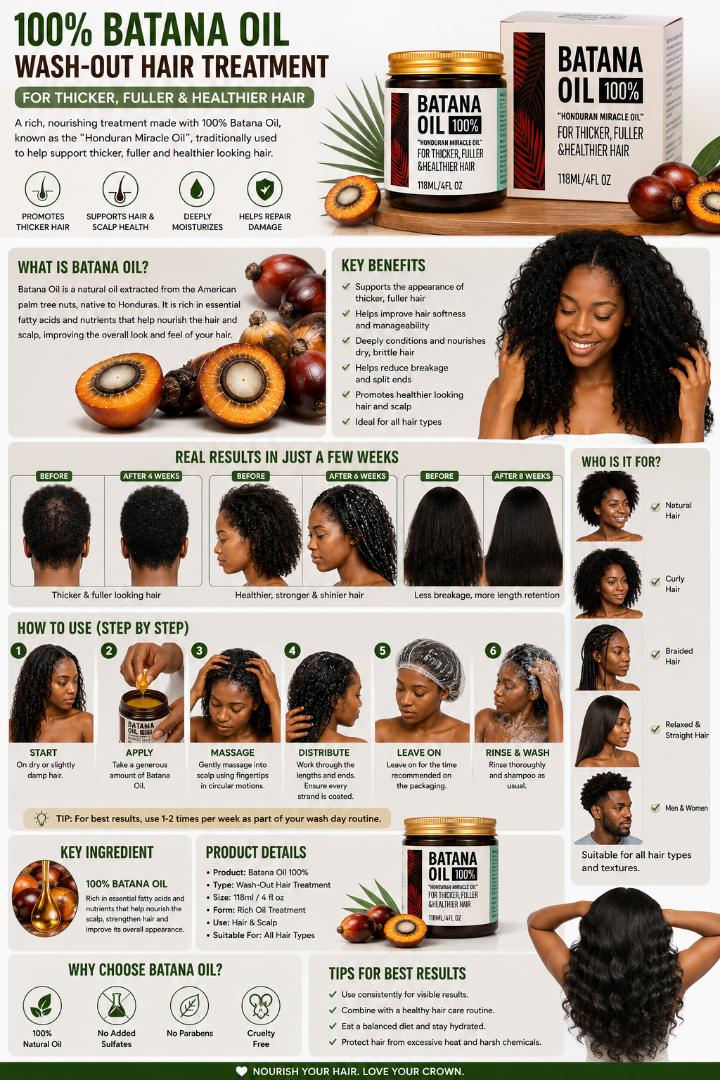 100% Pure Batana Oil 118ml for Hair Growth, Hair treatment ,Hair Loss, Bald Spots, Thinning Hair, Receding Hairline, Damaged Hair, Stronger Thicker Fuller Natural African Hair & Scalp Care