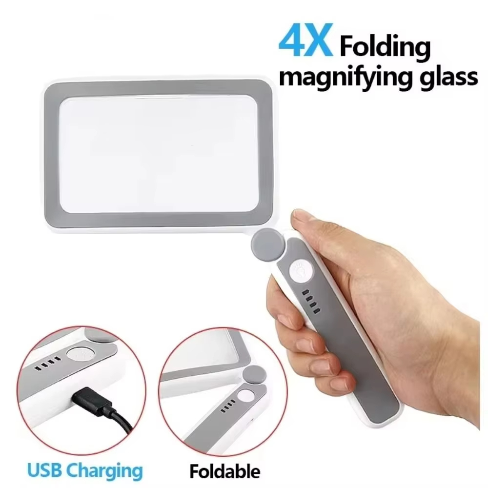 4X Magnification Magnifying Glass 10 LED Lights 3 Lighting Modes Rechargeable Magnifier USB Rechargeable Large Lens