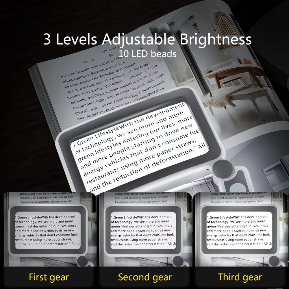 4X Magnification Magnifying Glass 10 LED Lights 3 Lighting Modes Rechargeable Magnifier USB Rechargeable Large Lens