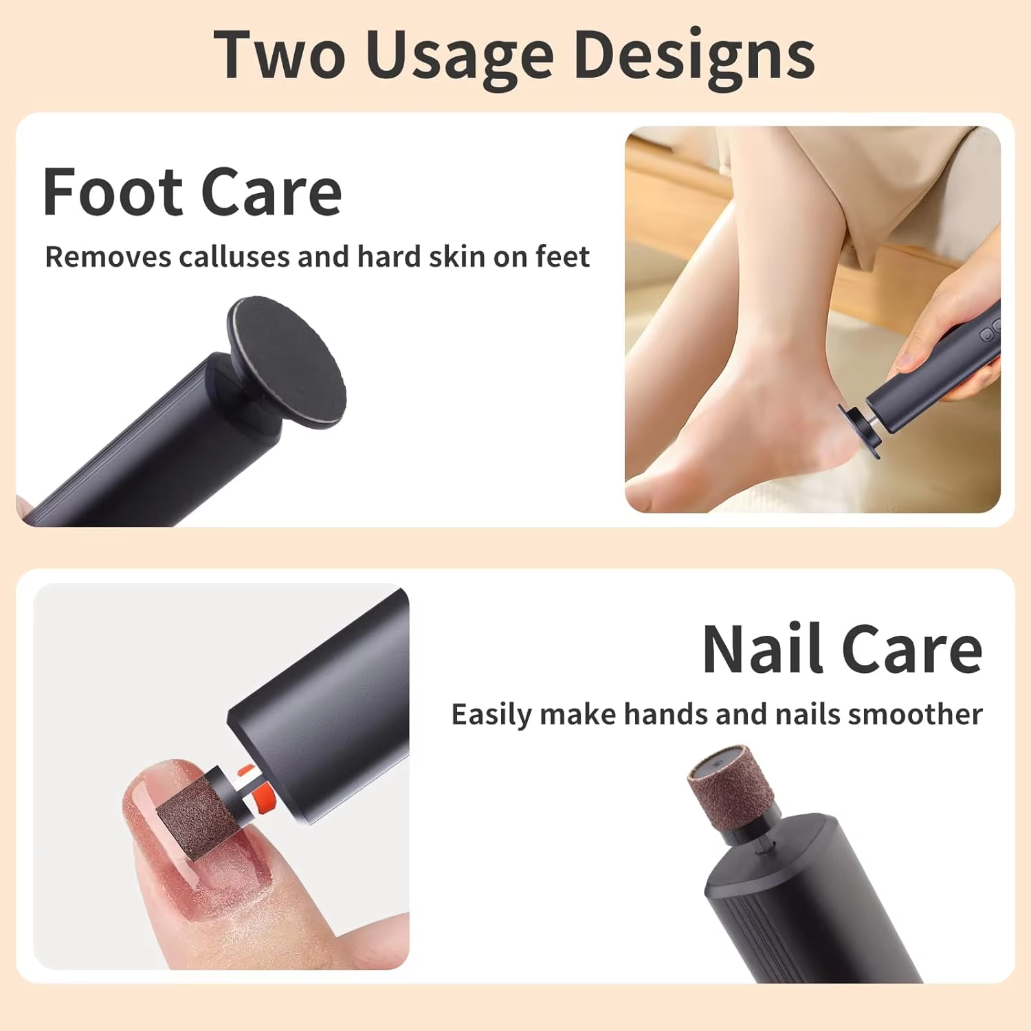 2 in 1 Electric Foot Callus Remover Cordless Feet File Machine Professional Manicure Pedicure Tool Foot Care Kit for Dead Skin