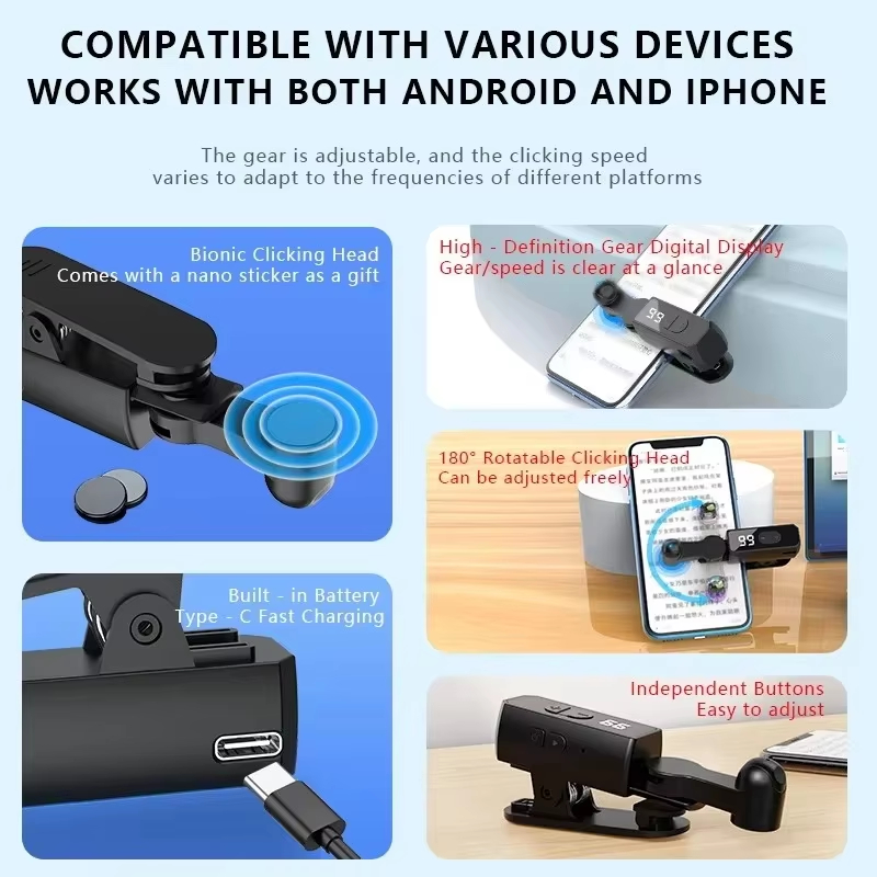 Ultra-fast Click Auto Screens Clicker With Screen Type C Charging Touch Tapper for Mobile Phone Tablet Page Turning for Novels