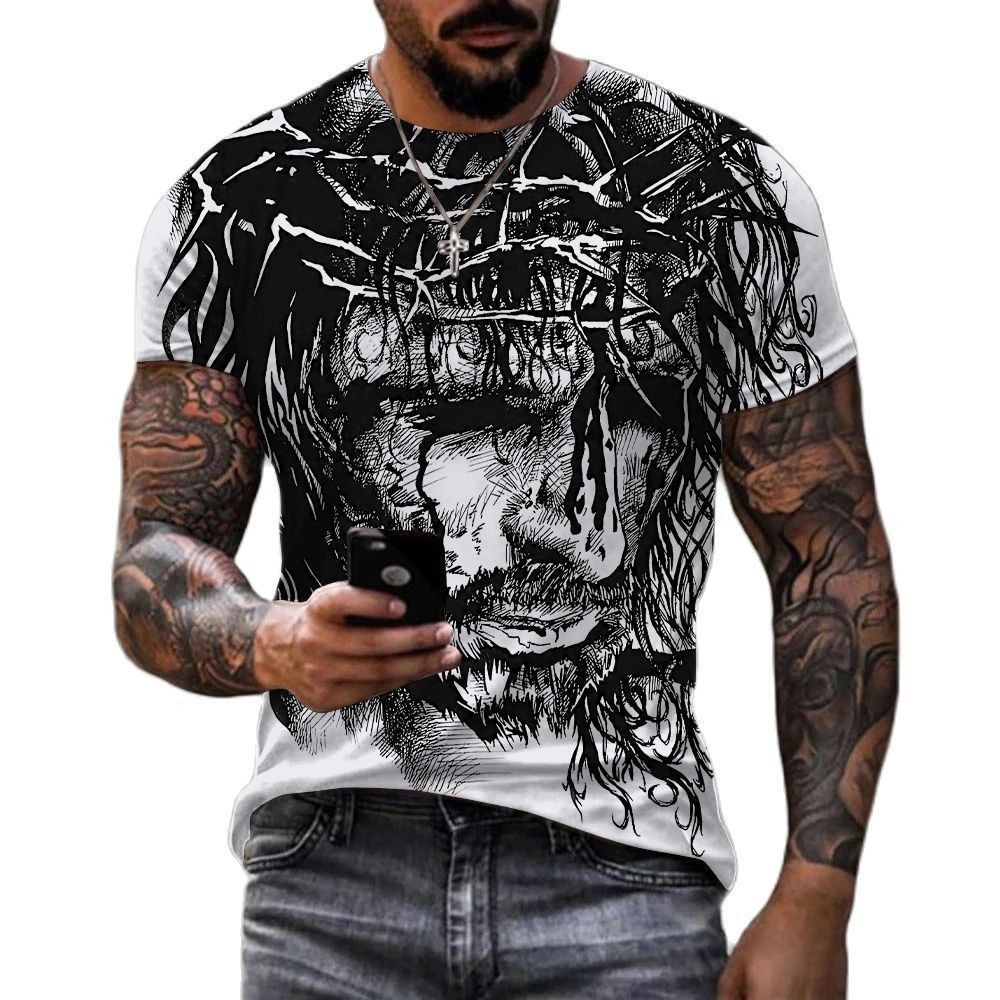2025 cross-border new 3D digital printed short sleeved men's T-shirt tuna short sleeved T-shirt trendy and fashionable men's clothing five XXL