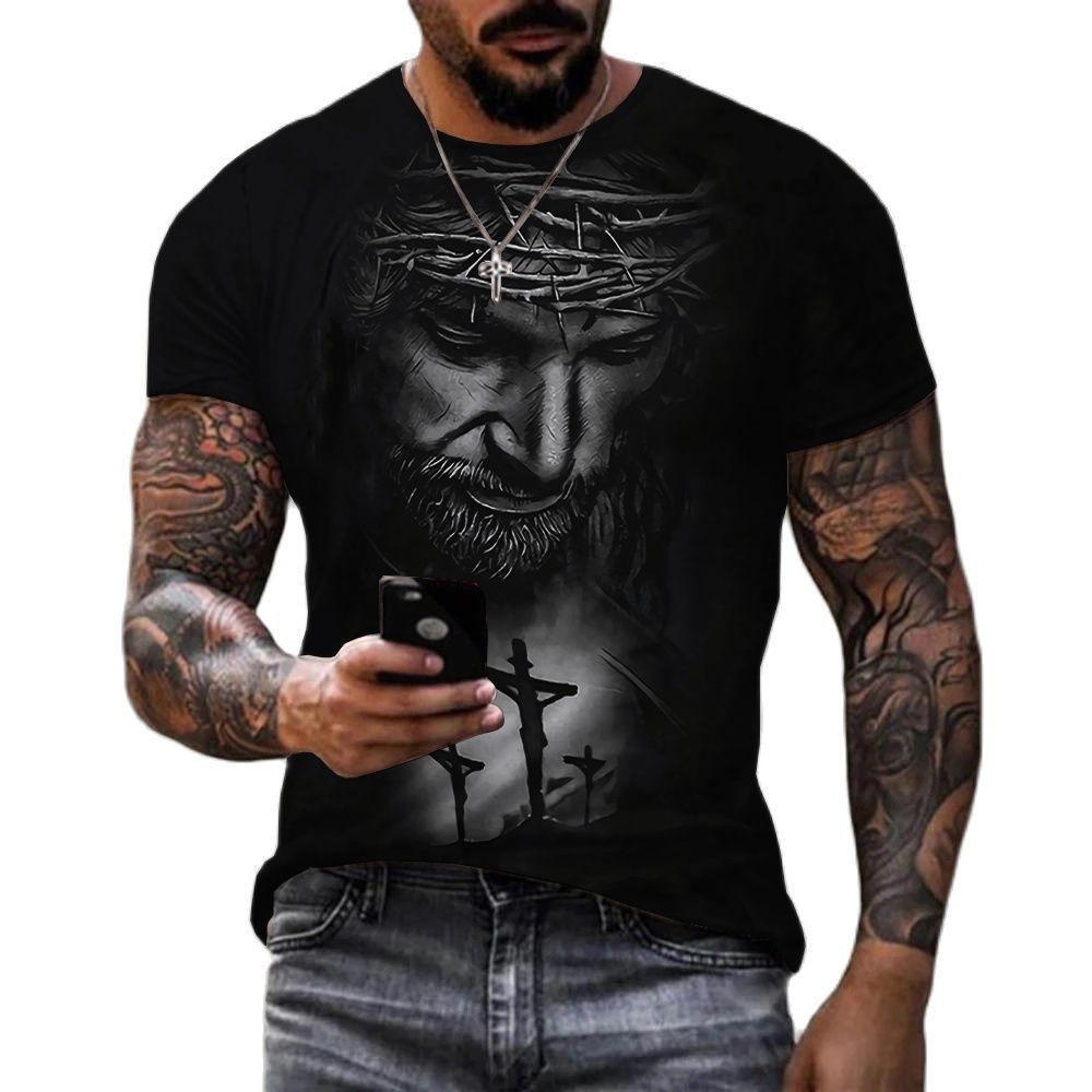 2025 cross-border new 3D digital printed short sleeved men's T-shirt tuna short sleeved T-shirt trendy and fashionable men's clothing five XXL
