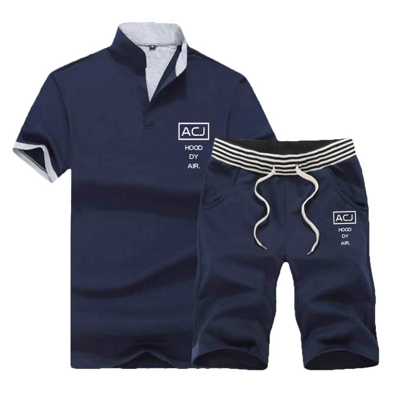 Men clothes 2 pack new short-sleeve T-shirts & Polos sports suit tied version of the trend of casual White M