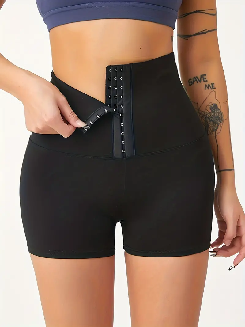 Buckles High Waist Shorts, Casual Slim Versatile Simple Shorts, Women's Clothing Black S