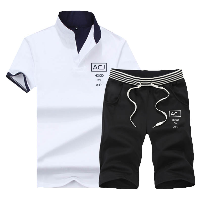 Men clothes 2 pack new short-sleeve T-shirts & Polos sports suit tied version of the trend of casual White M