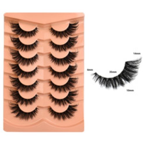 FBMGROINNEYA Cat Eye Lashes Fluffy Faux Mink Lashes 8D Volume Wispy Long Lashes Fake Eyelash Russian Strips 7 Pairs Pack Makeup Black One Size view 3