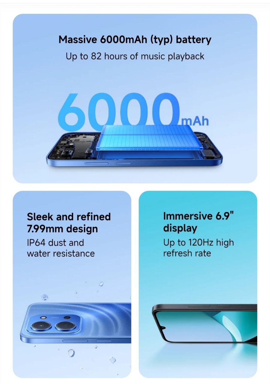 Redmi 15C 4G - 6000mAh battery - With Wet Touch Technology - Free cover and 33W charger inside