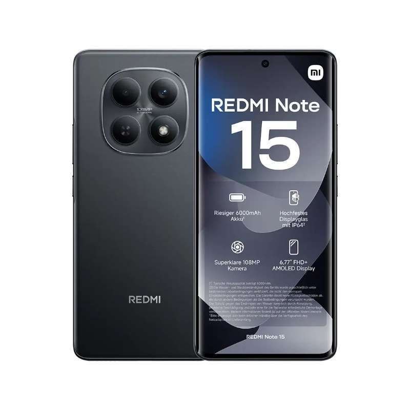Redmi Note 15 4G - Curved Screen Display - 6000mAh battery - Truly Water-Resistant - With Wet Touch Technology - Free cover and 33W charger inside