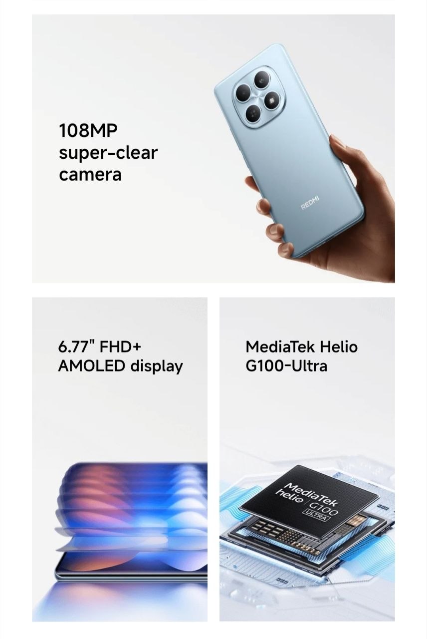 Redmi Note 15 4G - Curved Screen Display - 6000mAh battery - Truly Water-Resistant - With Wet Touch Technology - Free cover and 33W charger inside