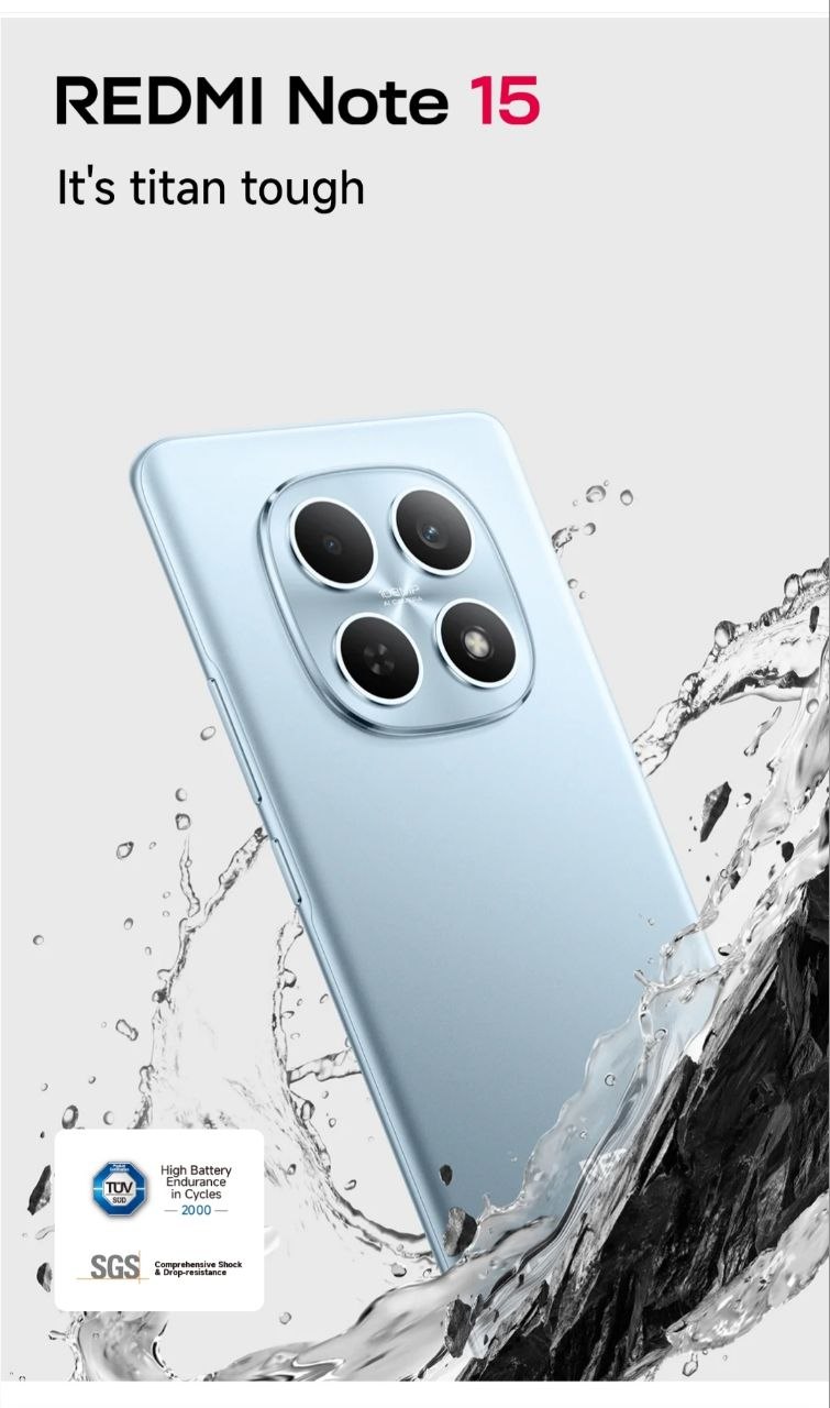 Redmi Note 15 4G - Curved Screen Display - 6000mAh battery - Truly Water-Resistant - With Wet Touch Technology - Free cover and 33W charger inside