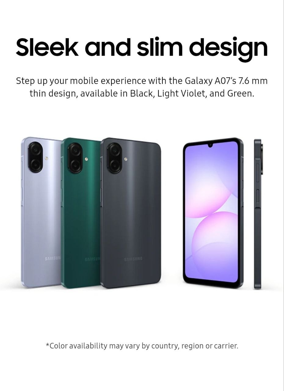 Samsung Galaxy A07 4G - Power to play, stream, and multitask all at once - Comes with a free 25W Adapter and phone cover