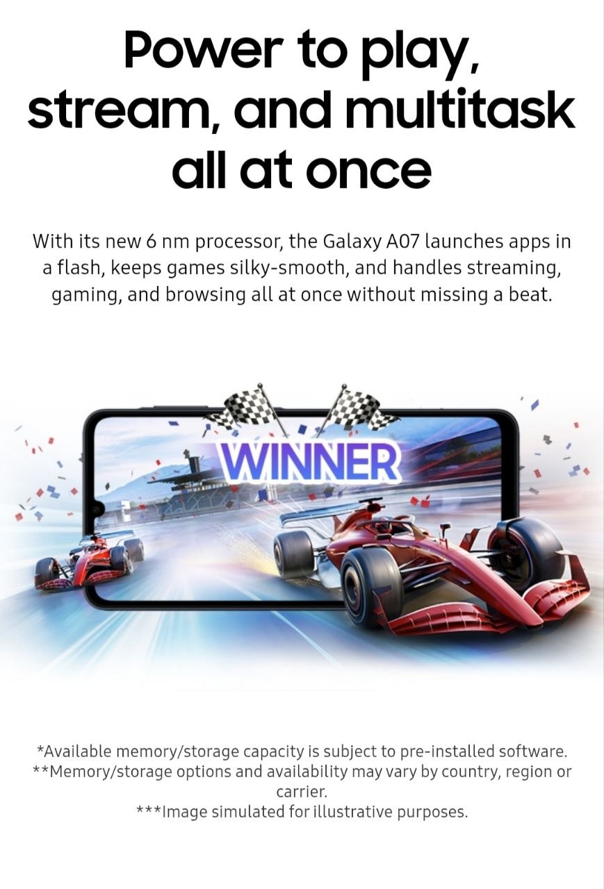 Samsung Galaxy A07 4G - Power to play, stream, and multitask all at once - Comes with a free 25W Adapter and phone cover