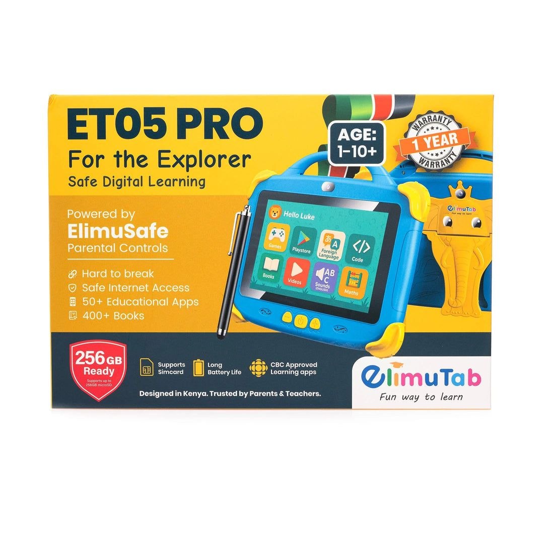 ElimuTab ET05 Pro - Educational tablet designed for children aged 3 to 12 - Preloaded with curriculum-aligned content (CBC, Cambridge, Montessori) and robust parental controls.