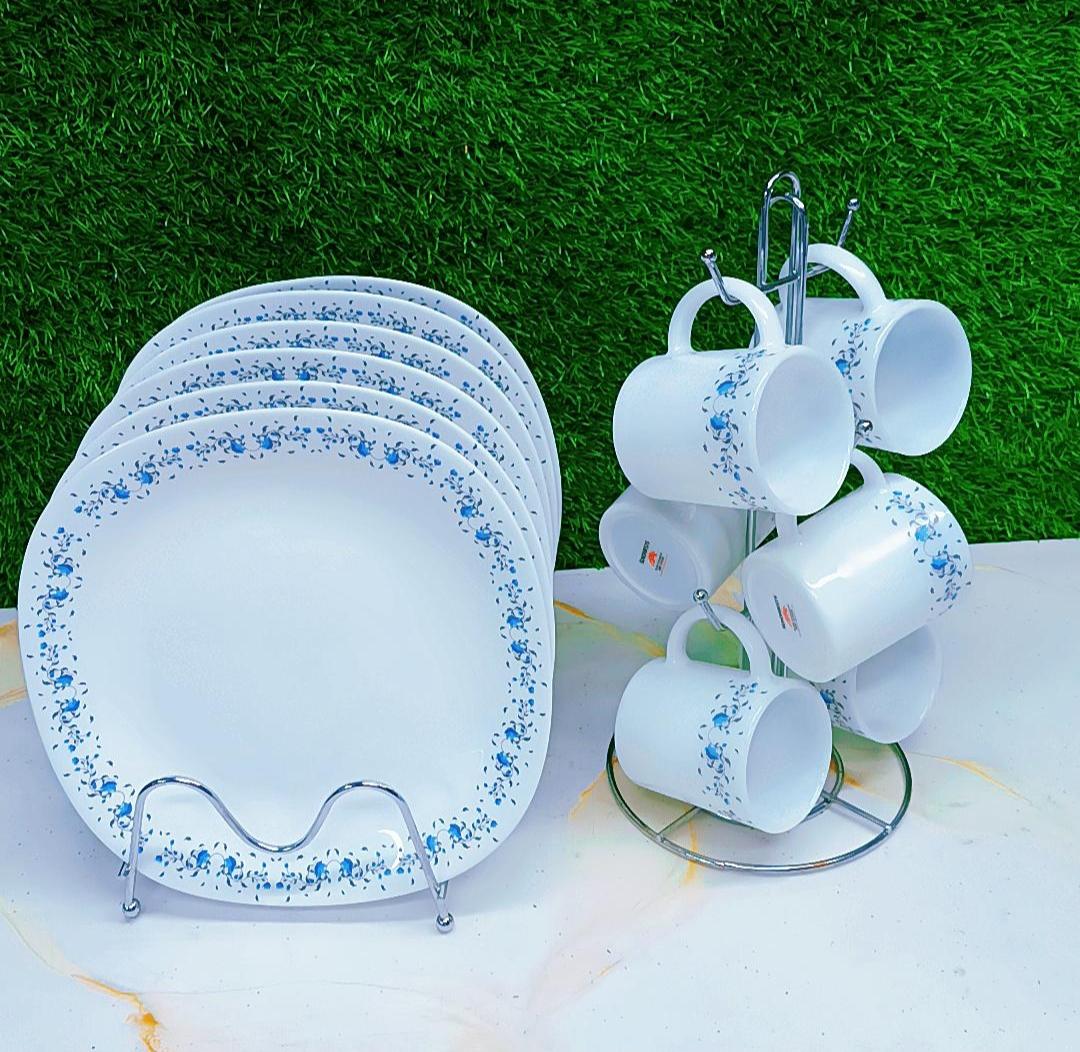 🌀Super Good quality 👌12-piece dinner set: 6 cups and 6 plates

Plates size: 10.5 inches✔️✔️Microwave and dishwasher safe

Perfect for daily meals or entertaining guests

Durable and high-quality cer