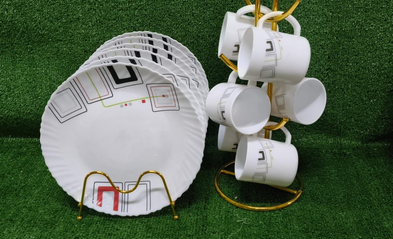 🌀Super Good quality 👌12-piece dinner set: 6 cups and 6 plates

Plates size: 10.5 inches✔️✔️Microwave and dishwasher safe

Perfect for daily meals or entertaining guests

Durable and high-quality cer
