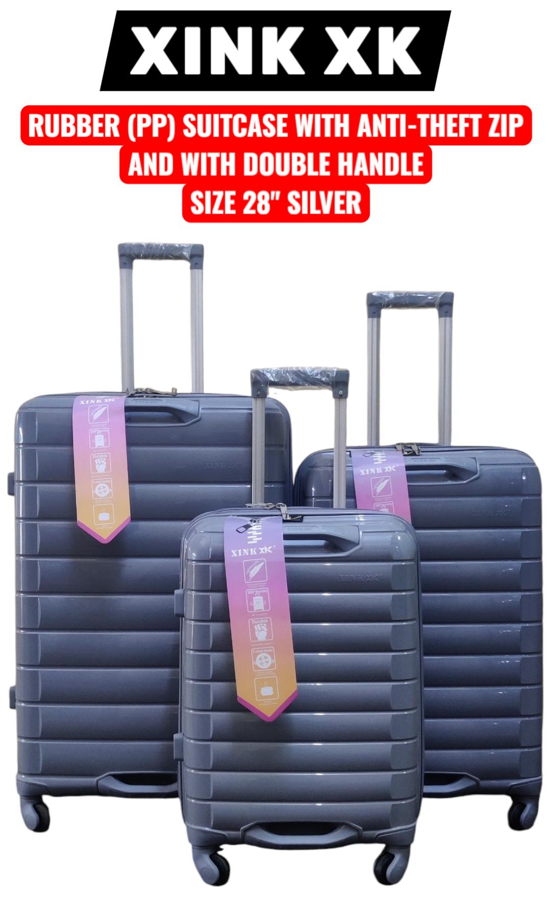 TRAVEL CLASSY✈️✈️3 in 1 black unbreakble laxurious rubber suitcase briefcase travel bag✔️✔️very strong and long lasting. It is non breakable. 

Has double zip, meaning the zip does not come out of pos