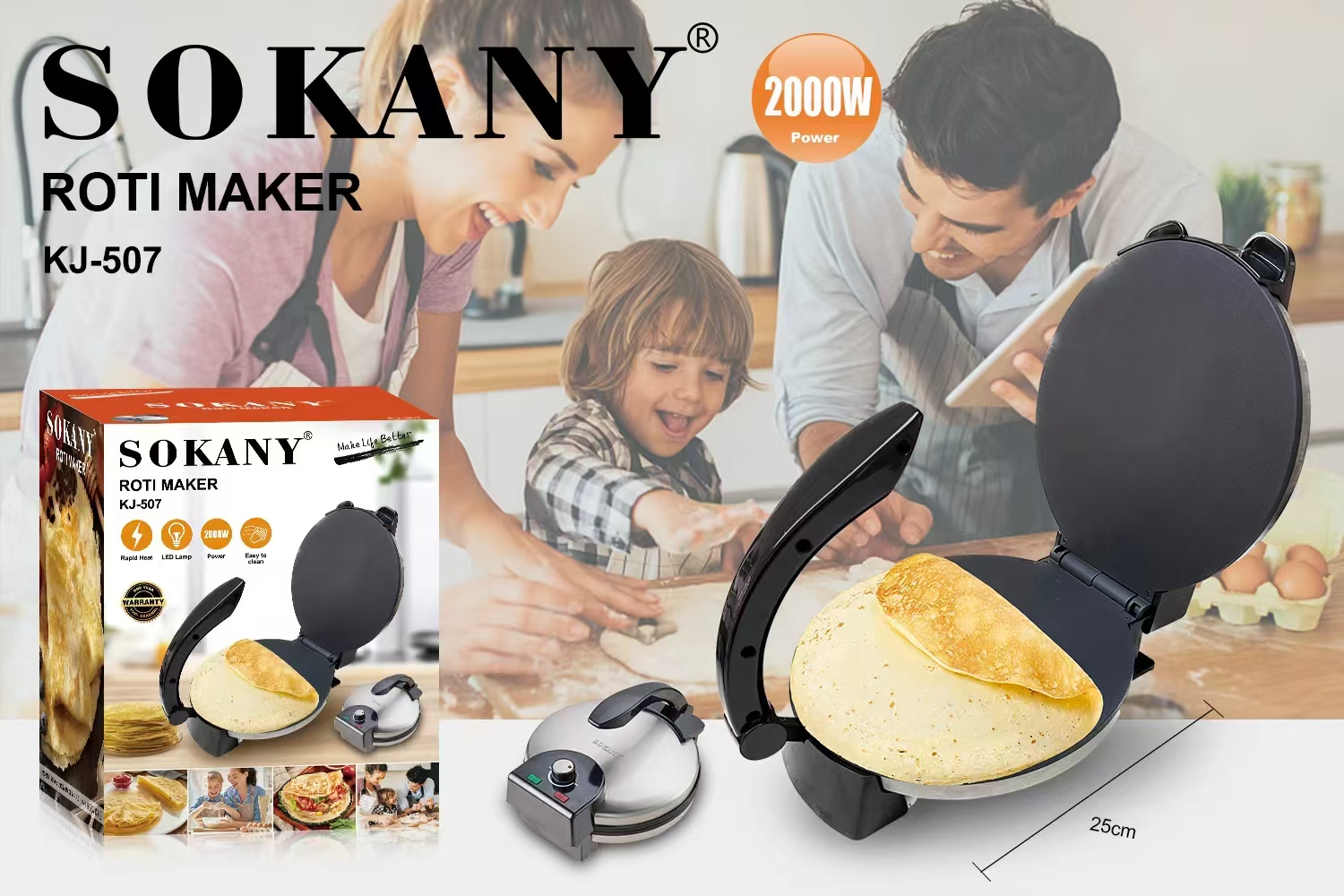 AVAILLABLE✨✨Sokany Heavy Duty Non Stick Electric Chapati/ Roti Maker✔️✔️non-stick baking plate releases your Roti /chapati with ease
 giving perfection to your crust and makes for easy cleaning.
 It a