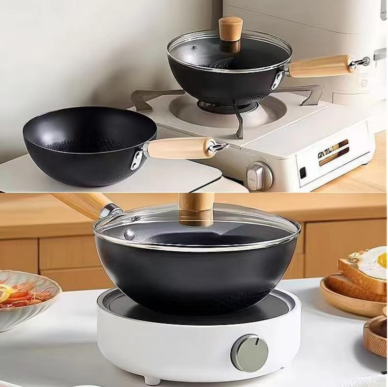 OFFER‼️OFFER‼️‼️Deep Stir Nonstick Pans, Die Cast Scratch Resistant, Smokeless Frying Pan with Glass Lid and Traditional Handle🪄Transparent Glass Cover: That tempered glass cover perfectly matches a