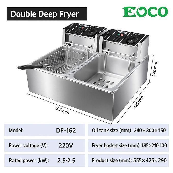 EOCO 12 Litres Stainless Steel Double Tank Deep Fryer (6L + 6L) – Energy Efficient Electric Chips/Chicken/Mandazi Fryer/Fish✔️✔️built to deliver fast, uniform, and professional frying results. With tw