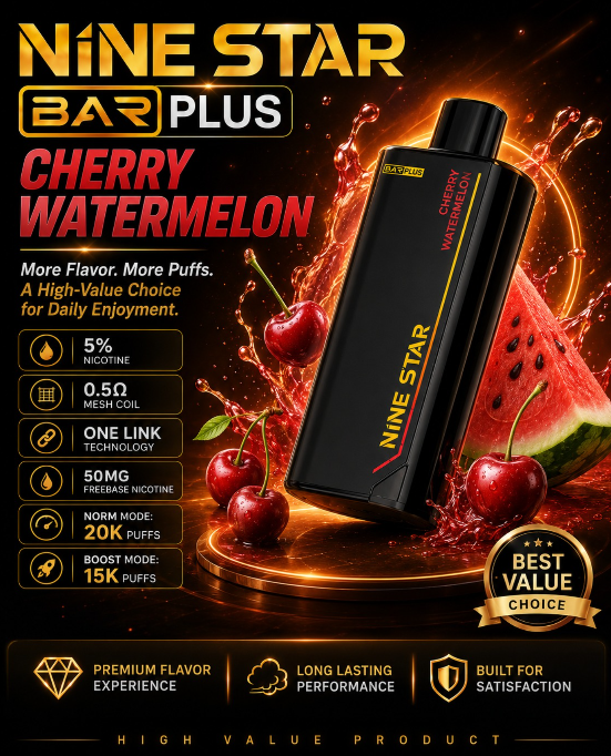 Nine Star Bar Plus Vape | Replaceable Pod System | Up to 20,000 Puffs/Mesh Coil Technology | USB Type-C Rechargeable | Long-Lasting Performance
