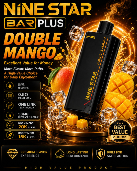 Nine Star Bar Plus Vape | Replaceable Pod System | Up to 20,000 Puffs/Mesh Coil Technology | USB Type-C Rechargeable | Long-Lasting Performance