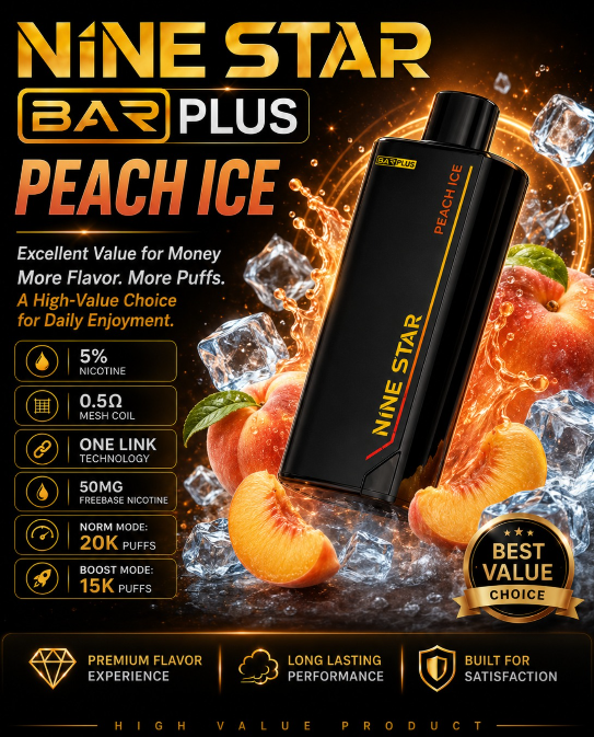 Nine Star Bar Plus Vape | Replaceable Pod System | Up to 20,000 Puffs/Mesh Coil Technology | USB Type-C Rechargeable | Long-Lasting Performance