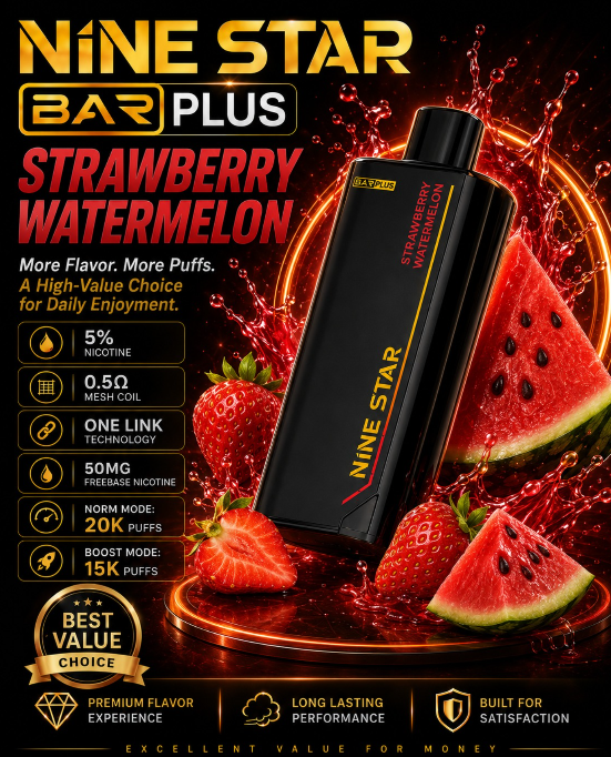 Nine Star Bar Plus Vape | Replaceable Pod System | Up to 20,000 Puffs/Mesh Coil Technology | USB Type-C Rechargeable | Long-Lasting Performance