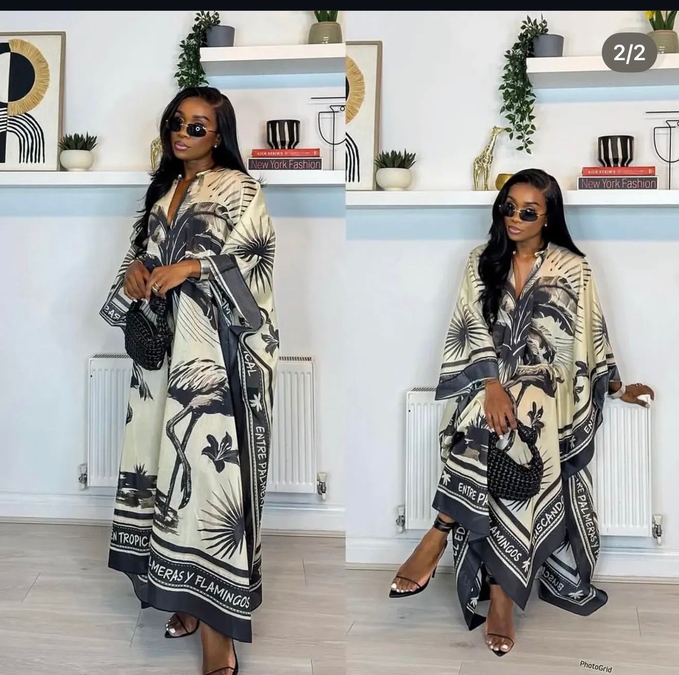 Offer! Offer! Elegant ladies kaftan dress with a tropical leaf and sunburst design.